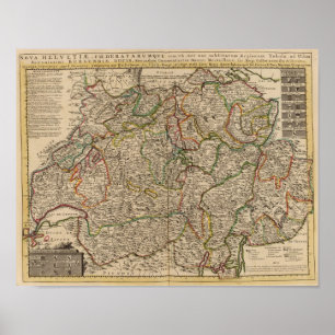 Switzerland engraved map poster