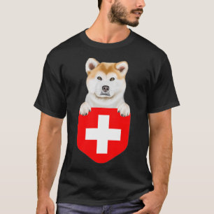 Switzerland Flag Akita Dog In Pocket  T-Shirt