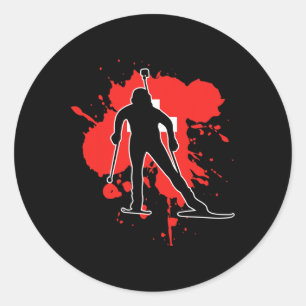 Switzerland Flag Biathlonist - Swiss Biathlon 1 Classic Round Sticker