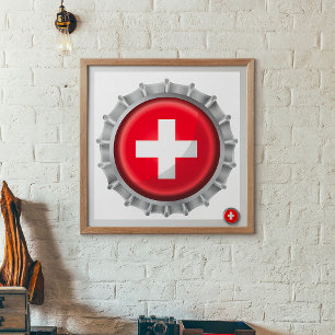 Switzerland Flag Bottle Cap Poster