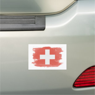 Switzerland flag brush stroke, national flag car magnet