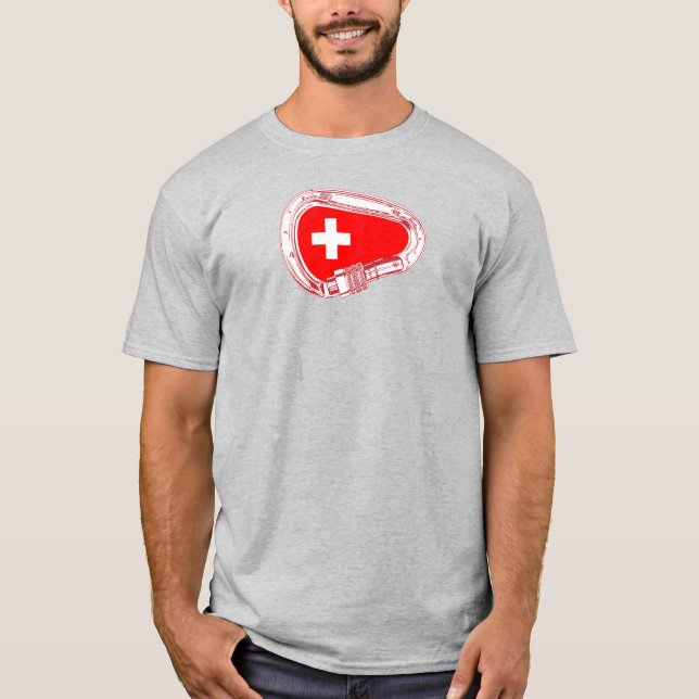 Switzerland Flag Climbing Carabiner T-Shirt (Front)