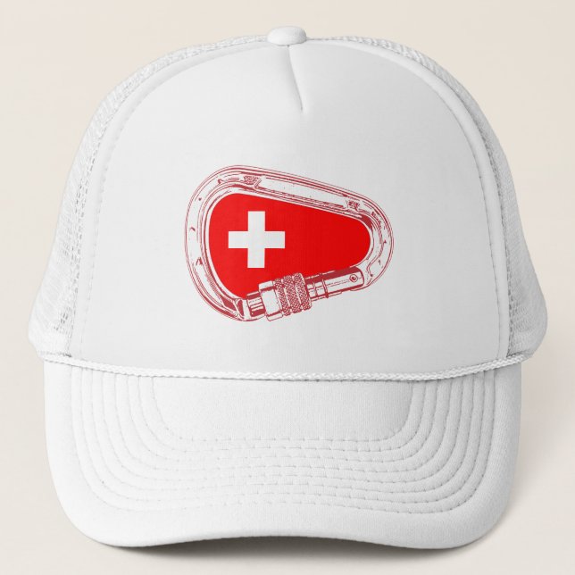 Switzerland Flag Climbing Carabiner Trucker Hat (Front)