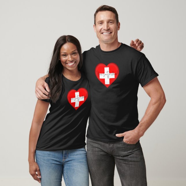 Switzerland Flag Colours Heart T-Shirt (Unisex)