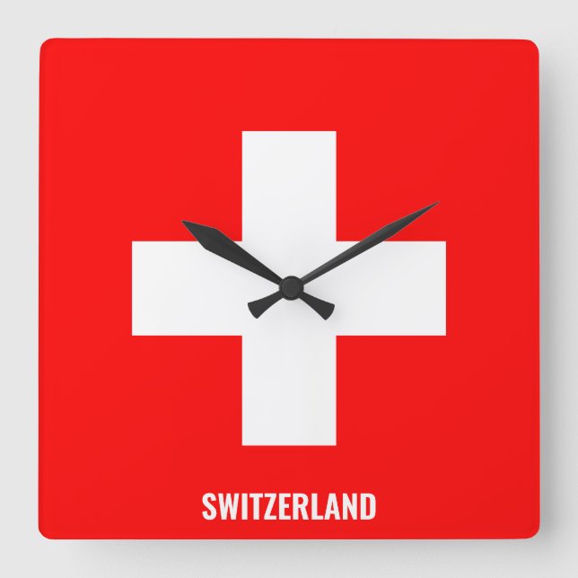 Switzerland Flag Dazzling Patriotic Square Wall Clock (Front)