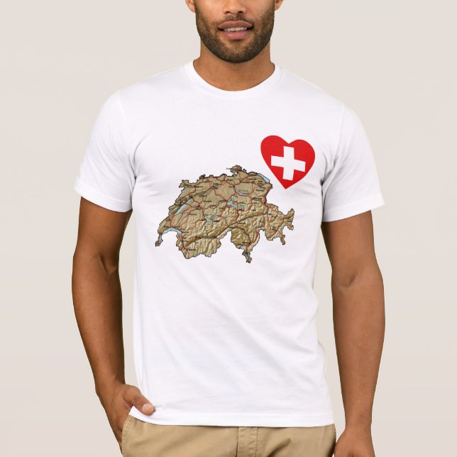 Switzerland Flag Heart and Map T-Shirt (Front)