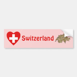 Switzerland Flag Heart + Map Bumper Sticker