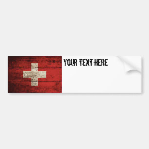 Switzerland Flag on Old Wood Grain Bumper Sticker
