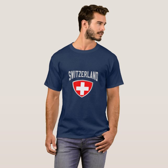 Switzerland Flag Shield & Text T-Shirt (Front Full)