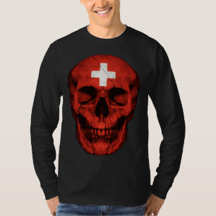 Switzerland Flag Skull Swiss Roots Proud Patriotic T-Shirt