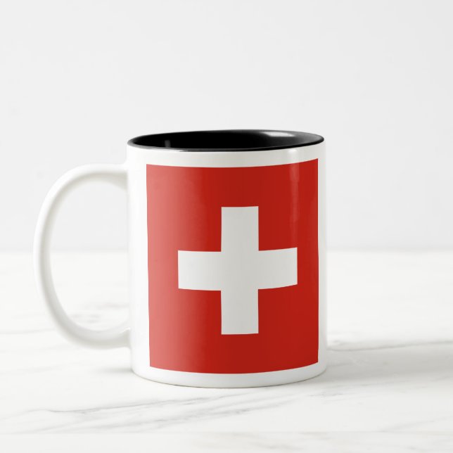 Switzerland Flag Two-Tone Coffee Mug (Left)
