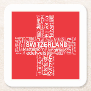 Switzerland Flag Word Cloud Square Paper Coaster