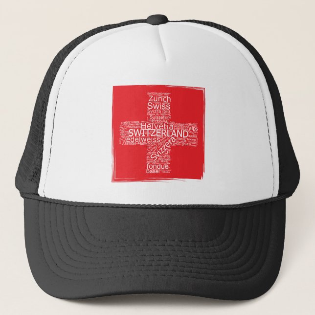 Switzerland Flag Word Cloud Vintage Trucker Hat (Front)