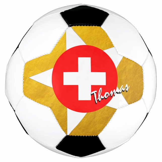 Switzerland Football & Gold Swiss Flag Soccer Ball (Front)