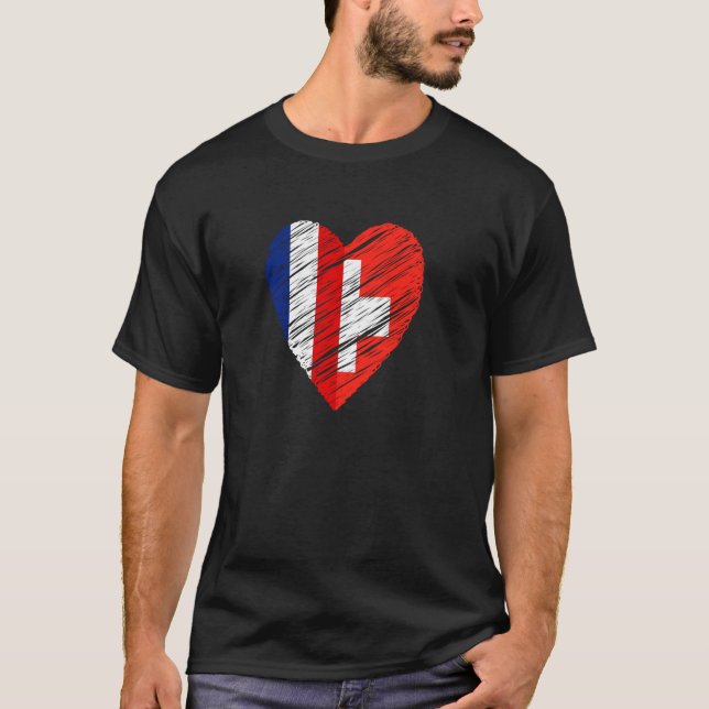 Switzerland France Heart French Flag Swiss Flag Lo T-Shirt (Front)