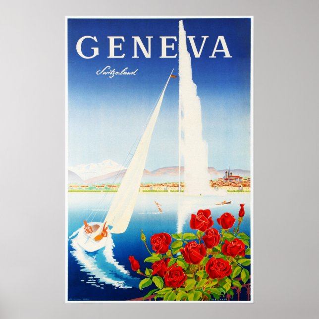 SWITZERLAND GENEVA Lake Lac Leman Vintage Travel Poster (Front)