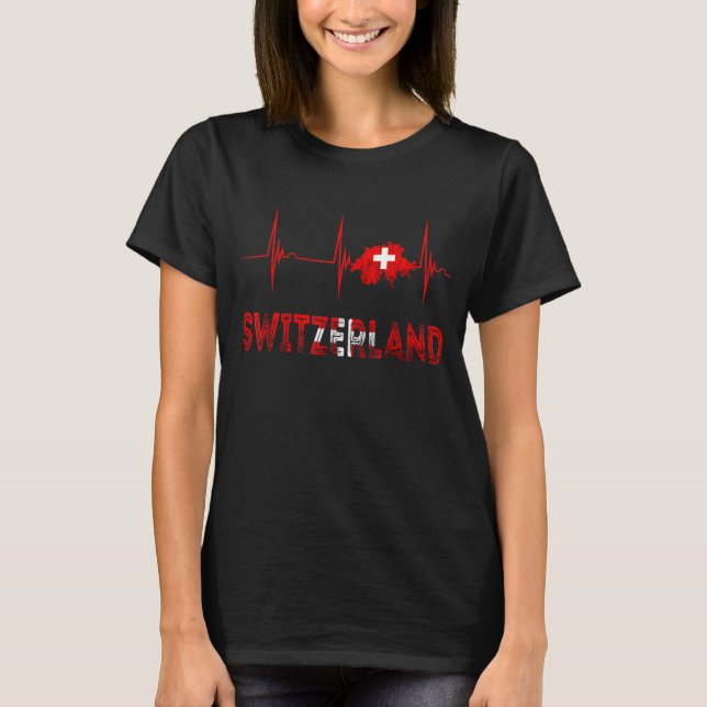 Switzerland Heartbeat EKG Pulse Schweiz Swiss Flag T-Shirt (Front)