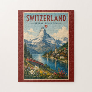 Switzerland Illustration Travel Art Vintage Jigsaw Puzzle