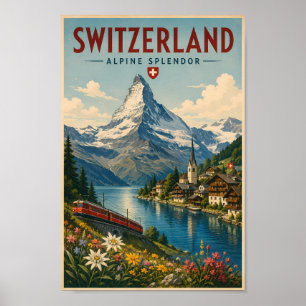 Switzerland Illustration Travel Art Vintage Poster
