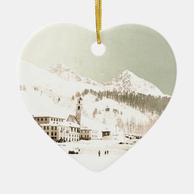 Switzerland in winter ceramic tree decoration (Front)