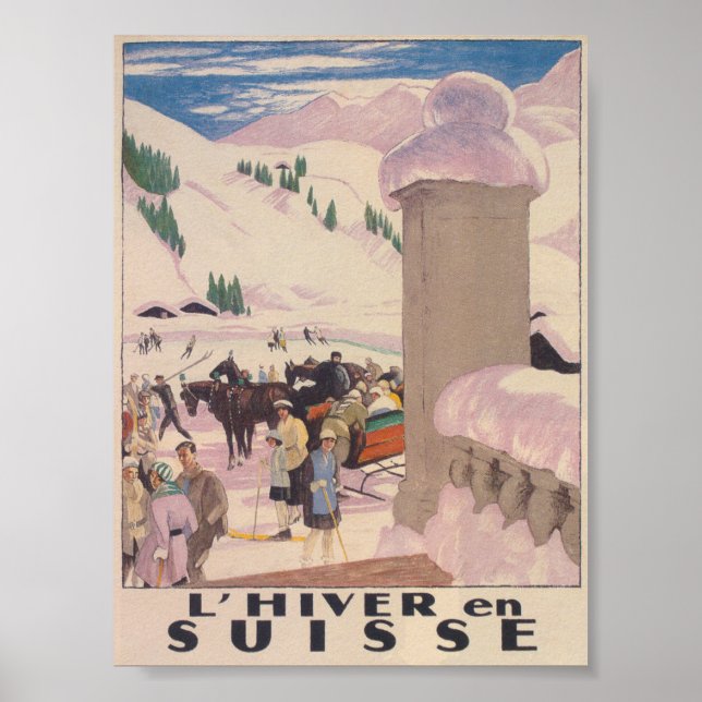 Switzerland in Winter Vintage Travel Poster (Front)
