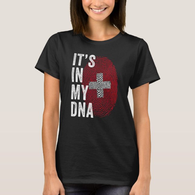 Switzerland It's In My DNA Cute Swiss Fingerprint  T-Shirt (Front)