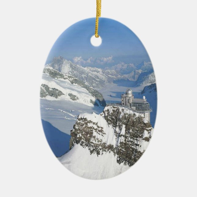 Switzerland, Jungfraujoch, top of Europe Ceramic Tree Decoration (Front)
