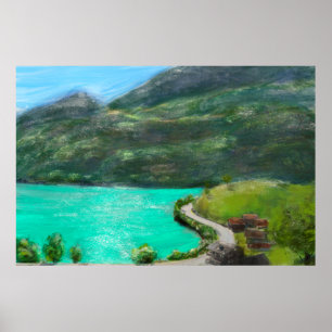 Switzerland landscape oil pastel painting poster