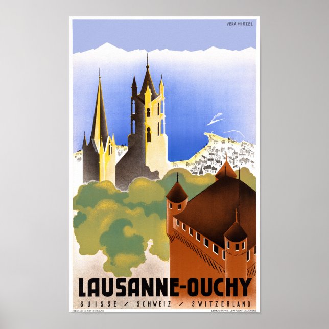 Switzerland Lausanne Ouchy Vintage Travel Poster (Front)