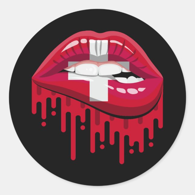 Switzerland lips pride root flag classic round sticker (Front)