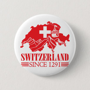 Switzerland Map Flag Since 1291 Mountains 6 Cm Round Badge