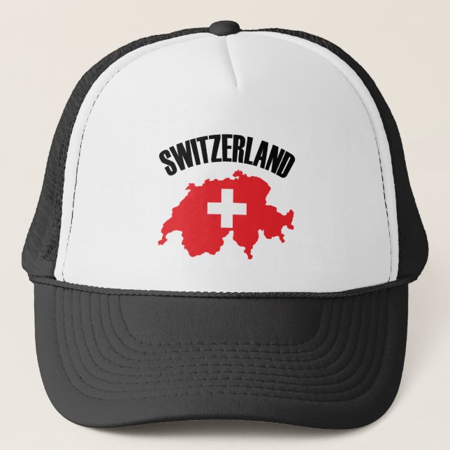 Switzerland Map Flag Trucker Hat (Front)