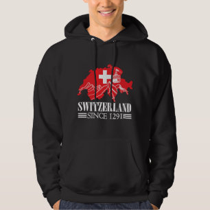 Switzerland Map Since 1291 Mountains Swiss Flag Hoodie