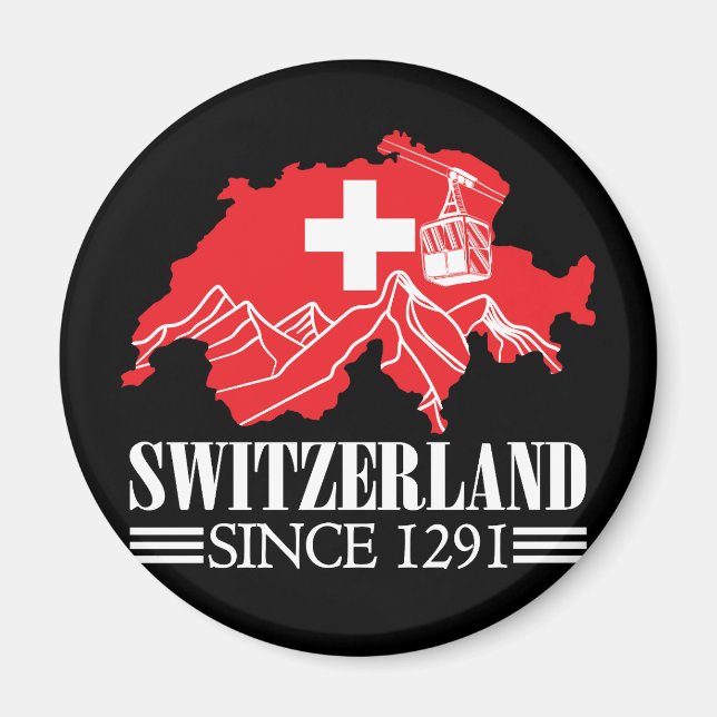 Switzerland Map Since 1291 Mountains Swiss Flag Magnet (Front)