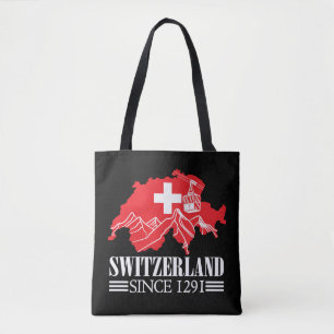 Switzerland Map Since 1291 Mountains Swiss Flag Tote Bag