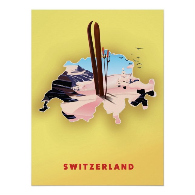 Switzerland map Ski sporting travel poster (Front)