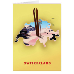 Switzerland map Ski sporting travel poster