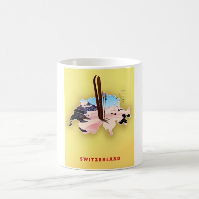 Switzerland map Ski sporting travel poster Coffee Mug (Center)