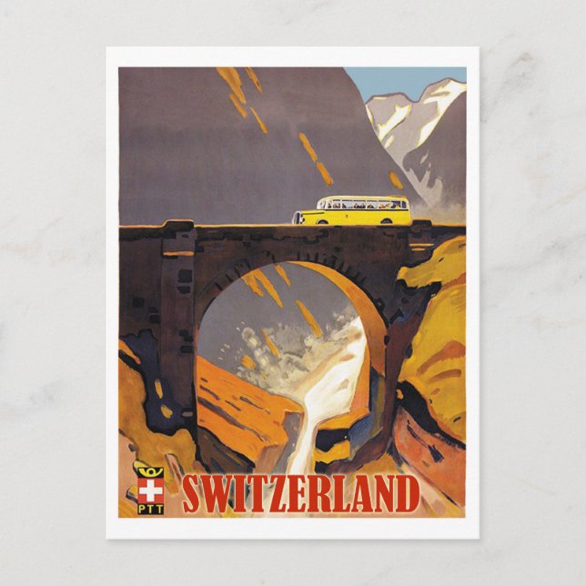 Switzerland mountains, vintage airline travel postcard (Front)