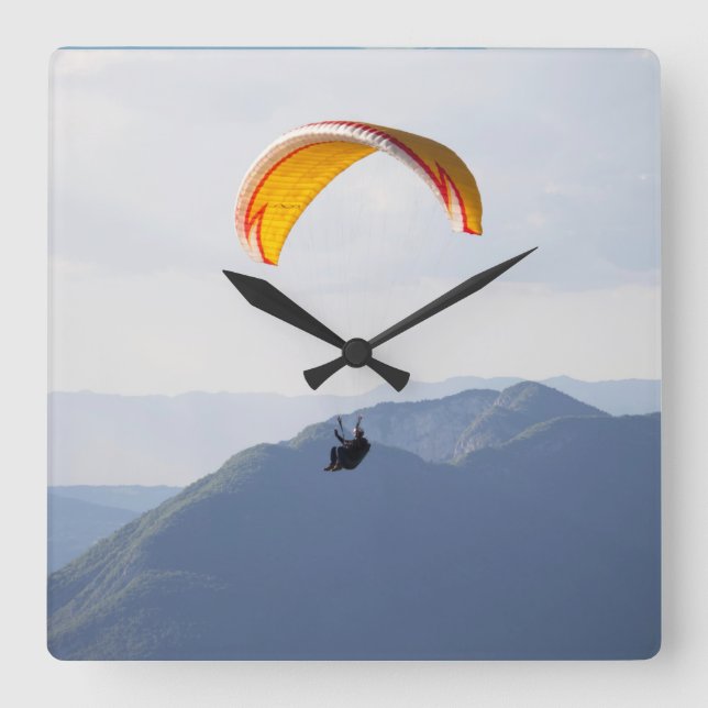Switzerland Paraglider Epic Fun Fab Orange Square Wall Clock (Front)