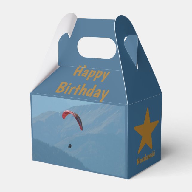 Switzerland Paraglider Flying Blue Birthday Fun Favour Box (Front Side)