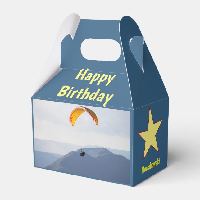 Switzerland Paraglider Flying Orange Birthday Fun  Favour Box (Back Side)