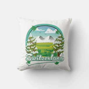 Switzerland retro travel logo cushion