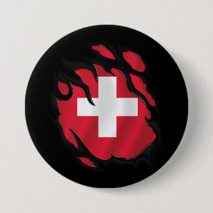 Switzerland Ripped Flag 7.5 Cm Round Badge