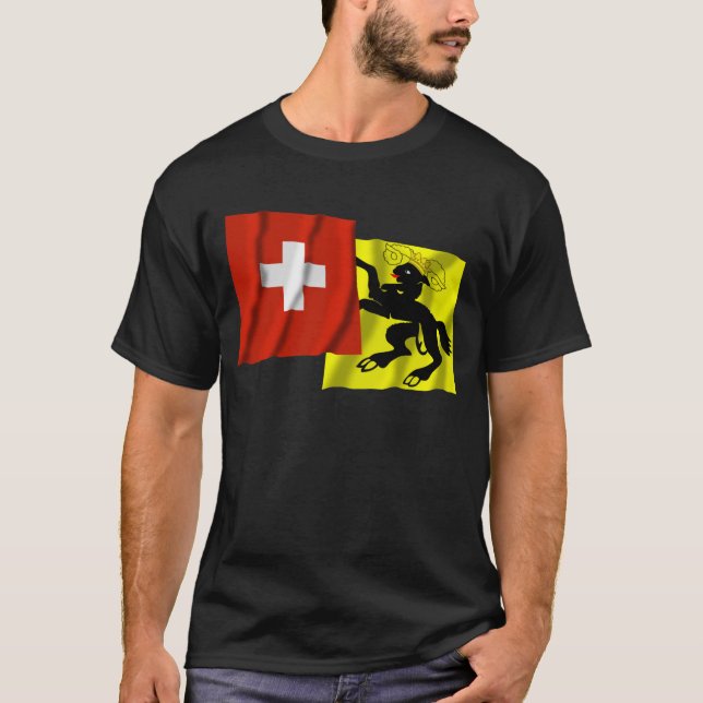 Switzerland & Schaffhausen Waving Flags T-Shirt (Front)