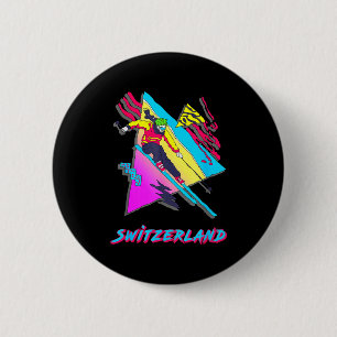 Switzerland ski skier retro snow skiing adventure 6 cm round badge