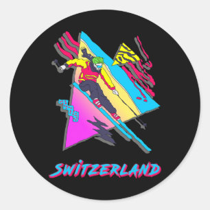 Switzerland Ski Skier Retro Snow Skiing Adventure Classic Round Sticker