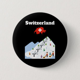 Switzerland Ski Trip Souvenir Skiing Lover Swiss F 6 Cm Round Badge