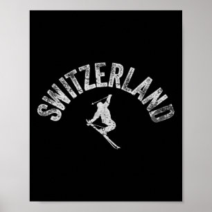 Switzerland Ski Vintage Swiss Skiing Skier Winter Poster