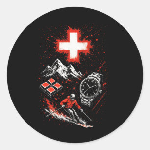 Switzerland Skiing Mountains Adventure Alps Classic Round Sticker
